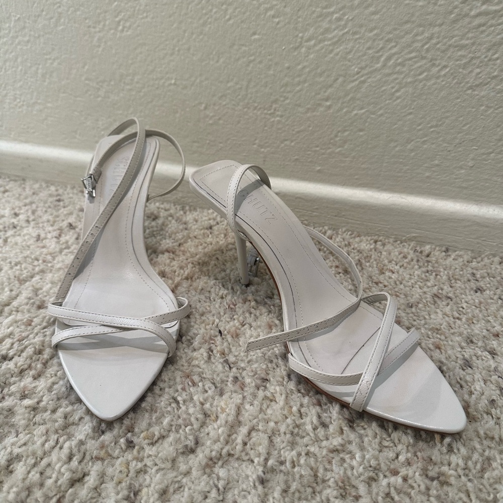 Schutz White Wrap-Around Heeled Sandals